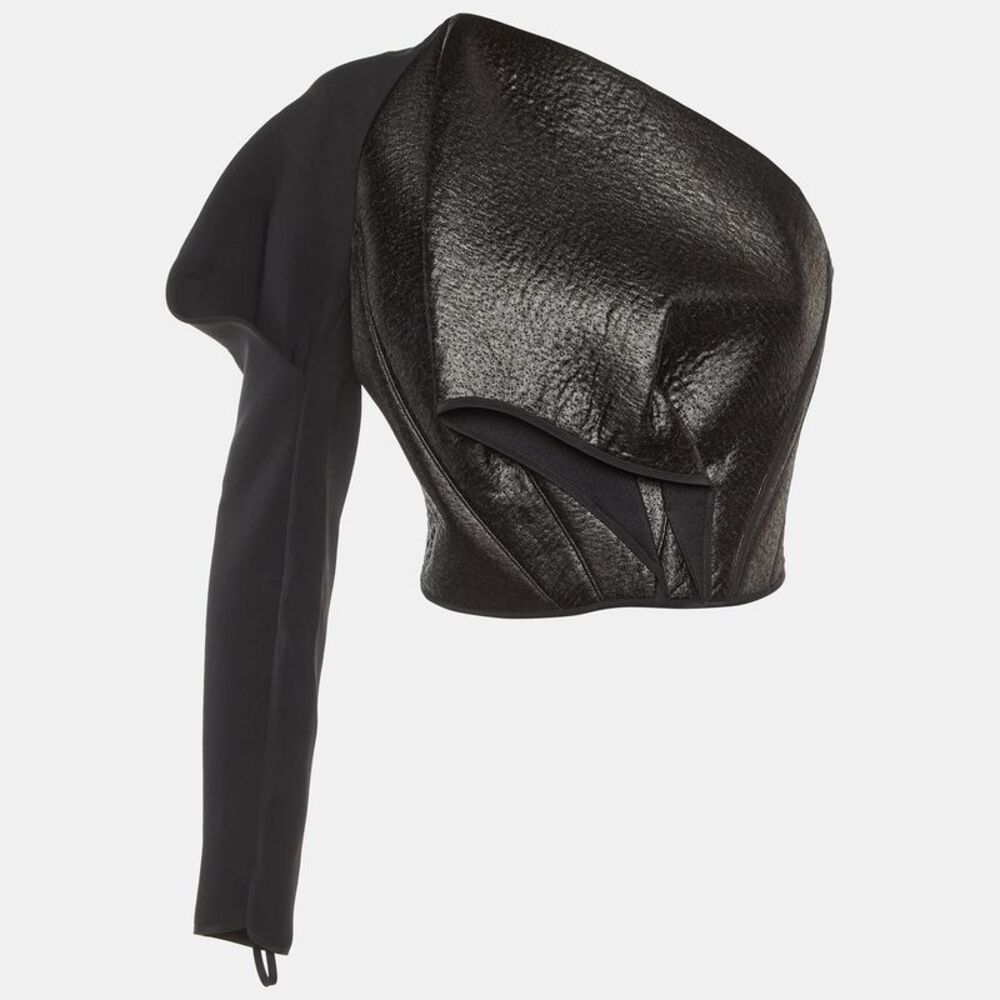 Maticevski Black Crepe Regiment One Shoulder Crop Top M